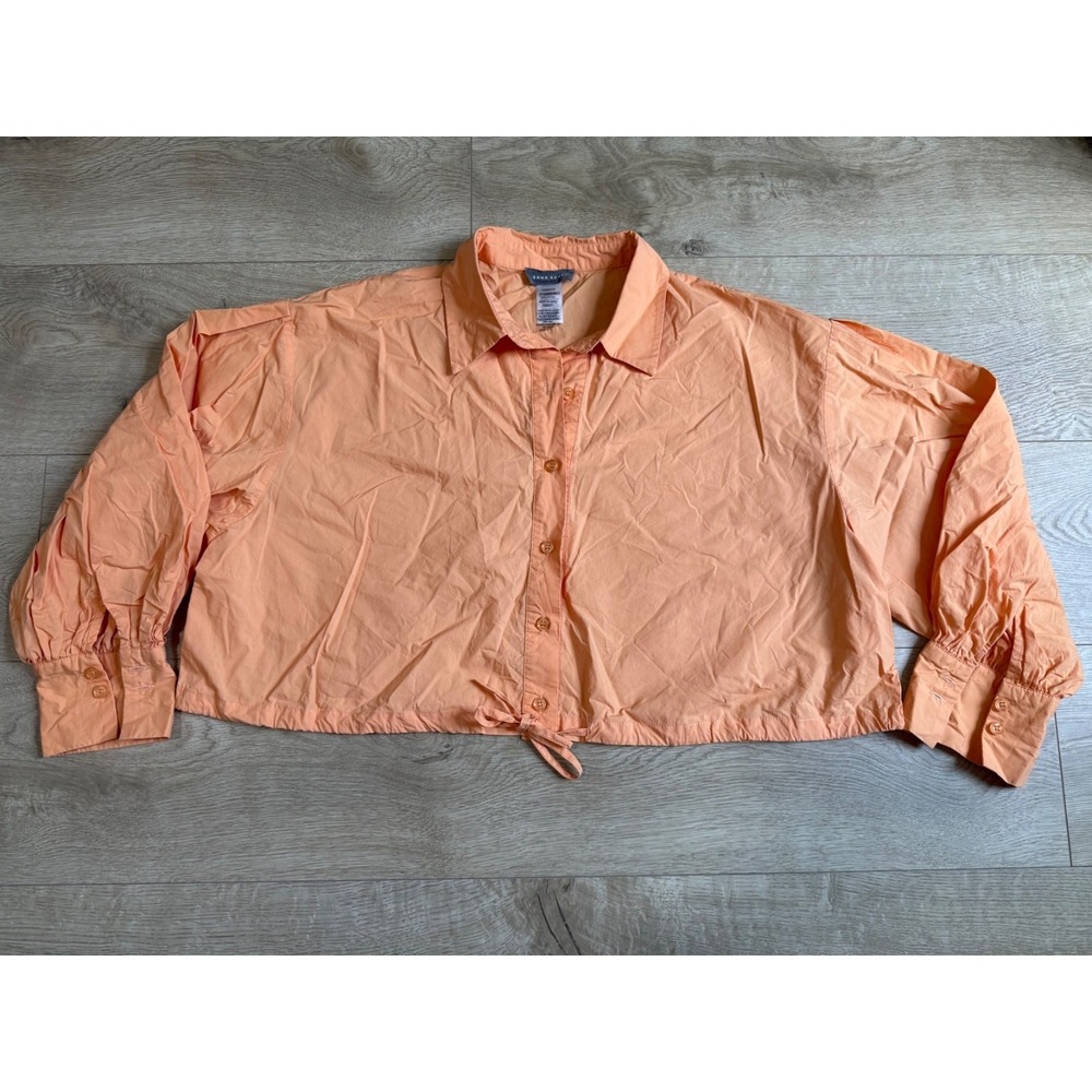 EUC Sans Souci orange cropped drawstring waist puff sleeve button up cotton sz M